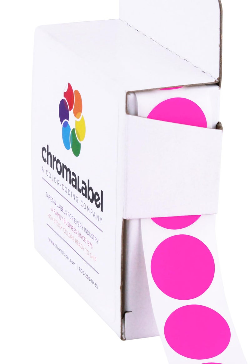ChromaLabel 0.75 Inch Round Label Permanent Color Code Dot Stickers, 1000 Labels per Dispenser Box, Fluorescent Pink - Image 1